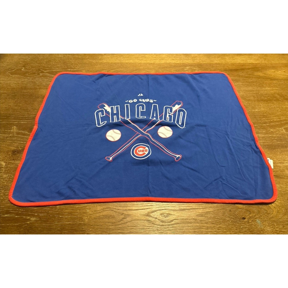 VTG 90's CHICAGO CUBS BABY BLANKET THROW MLB MAJESTIC RARE "Go cubs" VINTAGE